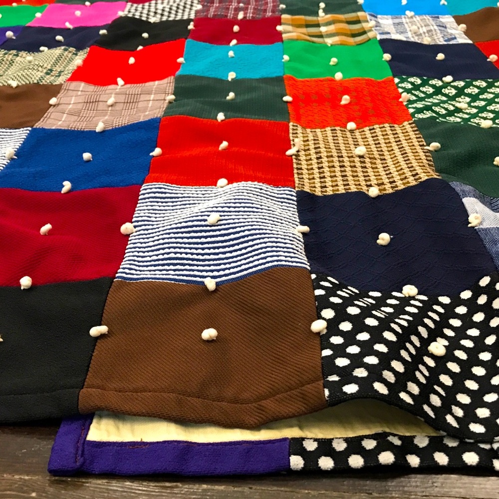 Vintage quilt, 70s leisure suit scraps